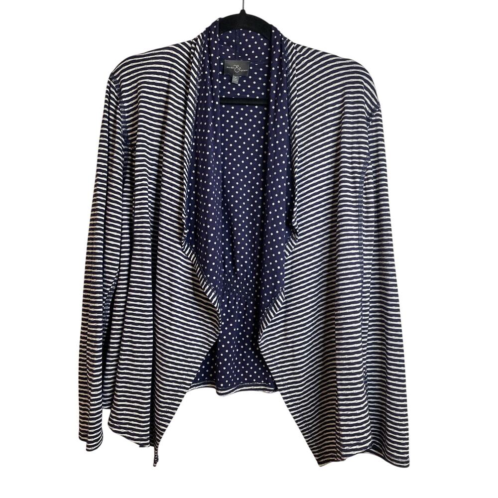 Market & Spruce (Stitchfix) Striped Open Draped Cardigan - Medium/Navy Polka Dot